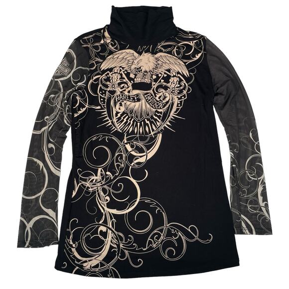 Harley Davidson Women's Long Sleeve Shirt Size Medium Sheer Knit Top Black - Picture 1 of 8